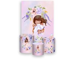 Painel De Festa Vertical 1,50 x 2,20 + Trio De Capas Cilindro - Menina Cute no Balanço 051