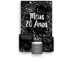 Painel De Festa Vertical 1,50 x 2,20 + Trio De Capas Cilindro - Meus 20 Anos Prateado 075