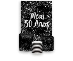 Painel De Festa Vertical 1,50 x 2,20 + Trio De Capas Cilindro - Meus 50 Anos Prateado 072