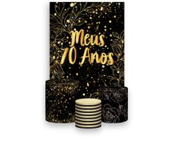 Painel De Festa Vertical 1,50 x 2,20 + Trio De Capas Cilindro - Meus 70 Anos Dourado 084