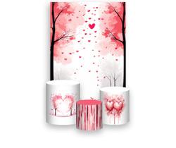 Painel De Festa Vertical 1,50 x 2,20 + Trio De Capas Cilindro - Namorados Chuva de Coração 083