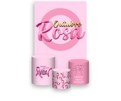 Painel De Festa Vertical 1,50 x 2,20 + Trio De Capas Cilindro - Outubro Rosa Círculos 013 Painel De Festa Vertical 1,50 x 2,20 + Trio De Capas Cilindro - Outubro Rosa Círculos 013