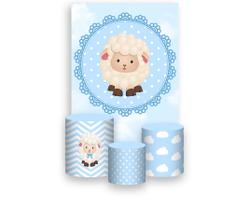 Painel De Festa Vertical 1,50 x 2,20 + Trio De Capas Cilindro - Ovelhinha Azul 022 Painel De Festa Vertical 1,50 x 2,20 + Trio De Capas Cilindro - Ovelhinha Azul 022