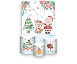 Painel De Festa Vertical 1,50 x 2,20 + Trio De Capas Cilindro - Papai Noel Cute Rena Neve 031 Painel De Festa Vertical 1,50 x 2,20 + Trio De Capas Cilindro - Papai Noel Cute Rena Neve 031