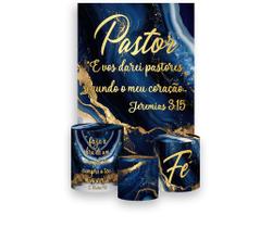 Painel De Festa Vertical 1,50 x 2,20 + Trio De Capas Cilindro - Pastor Efeito Mármorizado Azul com Dourado 045