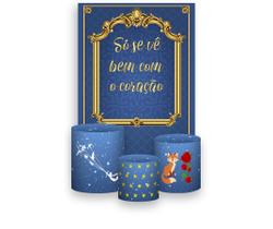 Painel De Festa Vertical 1,50 x 2,20 + Trio De Capas Cilindro - Pequeno Príncipe Frase Dourado 011