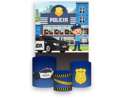 Painel De Festa Vertical 1,50 x 2,20 + Trio De Capas Cilindro - Policia Menina Cute 019