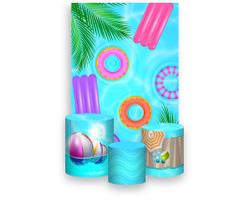 Painel De Festa Vertical 1,50 x 2,20 + Trio De Capas Cilindro - Pool Party Piscina 010 Painel De Festa Vertical 1,50 x 2,20 + Trio De Capas Cilindro - Pool Party Piscina 010