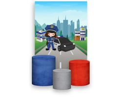 Painel De Festa Vertical 1,50 x 2,20 + Trio De Capas Cilindro - Posto Policial na Cidade Menina 018 Painel De Festa Vertical 1,50 x 2,20 + Trio De Capas Cilindro - Posto Policial na Cidade Menina 018