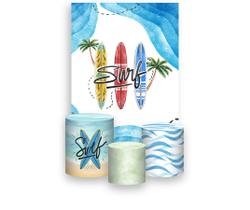 Painel De Festa Vertical 1,50 x 2,20 + Trio De Capas Cilindro - Praia Pranchas de Surf 017 Painel De Festa Vertical 1,50 x 2,20 + Trio De Capas Cilindro - Praia Pranchas de Surf 017