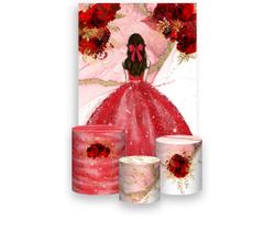Painel De Festa Vertical 1,50 x 2,20 + Trio De Capas Cilindro - Princesa Vermelha com Flores 070