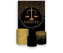 Painel De Festa Vertical 1,50 x 2,20 + Trio De Capas Cilindro - Profissão Direito Efeito Glitter Dourado 005 Painel De Festa Vertical 1,50 x 2,20 + Trio De Capas Cilindro - Profissão Direito Efeito Glitter Dourado 005