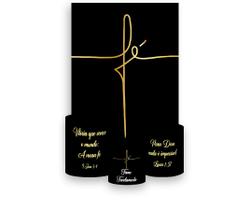 Painel De Festa Vertical 1,50 x 2,20 + Trio De Capas Cilindro - Religioso Fé Dourado 041
