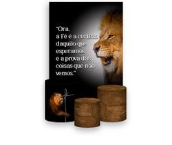 Painel De Festa Vertical 1,50 x 2,20 + Trio De Capas Cilindro - Religioso Leão Fé 003