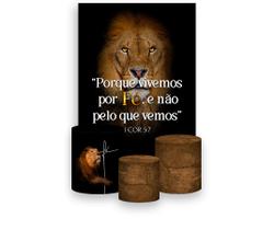 Painel De Festa Vertical 1,50 x 2,20 + Trio De Capas Cilindro - Religioso Leão Fé 004