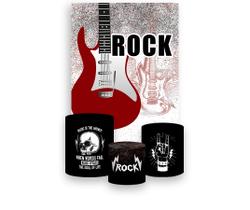 Painel De Festa Vertical 1,50 x 2,20 + Trio De Capas Cilindro - Rock And Roll Guitarra Vermelha 021