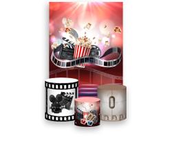Painel De Festa Vertical 1,50 x 2,20 + Trio De Capas Cilindro - Sala de Cinema Pipoca Claquete 001 Painel De Festa Vertical 1,50 x 2,20 + Trio De Capas Cilindro - Sala de Cinema Pipoca Claquete 001