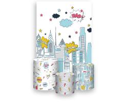 Painel De Festa Vertical 1,50 x 2,20 + Trio De Capas Cilindro - Super Herói Azul 013