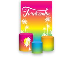 Painel De Festa Vertical 1,50 x 2,20 + Trio De Capas Cilindro - Tardezinha Colorido 002 Painel De Festa Vertical 1,50 x 2,20 + Trio De Capas Cilindro - Tardezinha Colorido 002