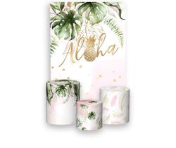 Painel De Festa Vertical 1,50 x 2,20 + Trio De Capas Cilindro - Tropical Aloha Aquarela 012