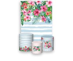 Painel De Festa Vertical 1,50 x 2,20 + Trio De Capas Cilindro - Tropical Aloha Listrado 013