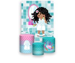Painel De Festa Vertical 1,50 x 2,20 + Trio De Capas Cilindro - Um dia Dia de Spa Menina Cute 003 Painel De Festa Vertical 1,50 x 2,20 + Trio De Capas Cilindro - Um dia Dia de Spa Menina Cute 003