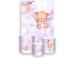 Painel De Festa Vertical 1,50 x 2,20 Trio De Capas Cilindro, Ursinho Céu Lilás 110 Painel De Festa Vertical 1,50 x 2,20 Trio De Capas Cilindro, Ursinho Céu Lilás 110