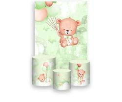 Painel De Festa Vertical 1,50 x 2,20 Trio De Capas Cilindro, Ursinho Céu Verde 111