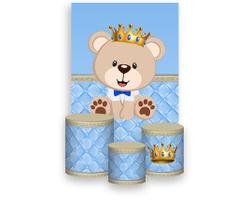 Painel De Festa Vertical 1,50 x 2,20 + Trio De Capas Cilindro - Ursinho Cute Príncipe 063