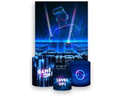 Painel De Festa Vertical 1,50 x 2,20 + Trio De Capas Cilindro - Video Game Cidade Azul 015