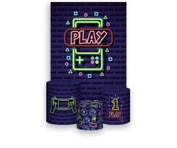 Painel De Festa Vertical 1,50 x 2,20 + Trio De Capas Cilindro - Video Game Play 014
