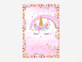 Painel De Festa Vertical 1,50 x 2,20 - Unicórnio Flores e Arco-Íris 006