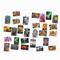 Painel de Fotos Memory Board 60x80cm Branco Aramado com Mini Prendedores e Clips Adesivos Painel de Fotos Memory Board 60x80cm Branco Aramado com Mini Prendedores e Clips Adesivos
