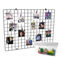 Painel de Fotos Memory Board 60x80cm Preto Aramado com Mini Prendedores e Clips Adesivos Painel de Fotos Memory Board 60x80cm Preto Aramado com Mini Prendedores e Clips Adesivos