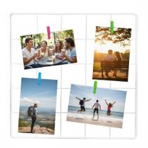 Painel de Fotos Memory Board Aramado 30x30 Branco Quadro de Recados Porta Retrato de Parede