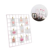 Painel de Fotos Memory Board Grade Metal Rosa 48x48 Painel de Fotos Memory Board Grade Metal Rosa 48x48