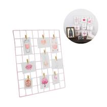 Painel de Fotos Memory Board Grade Metal Rosa 48x48