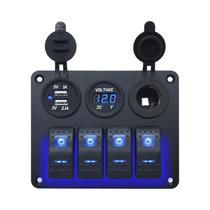 Painel De Interruptores Gangorra 12V 24V Com Voltímetro, Carregadores USB 3.0, Luz E 4 Botões Para Painel De Interruptores Gangorra 12V 24V Com Voltímetro, Carregadores USB 3.0, Luz E 4 Botões Para