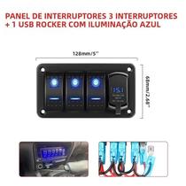 Painel De Interruptores Gangue 2, 3, 4, 5+1 Com Botão Liga/Desliga Vermelho E Azul E Carregador USB