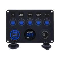 Painel De Interruptores Marítimos À Prova d'Água 24V Com 5 Botões, USB, Voltímetro LED E Tomada Para