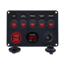 Painel De Interruptores Marítimos À Prova d'Água 24V Com 5 Botões, USB, Voltímetro LED E Tomada Para