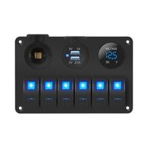Painel De Interruptores Marítimos De 6 Botões Com Luz LED Azul, À Prova d'Água 12V Para Barco,