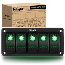 Painel de interruptores Nilight 5 Gang Rocker 12V 24V com retroiluminação verde