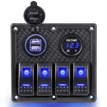 Painel De Interruptores Rocker À Prova d'Água Com 4 Botões E Voltímetro Digital LED Para Carro,