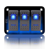 Painel de interruptores Rocker FXC 3 Gang Toggle Switches com 2 LEDs azuis