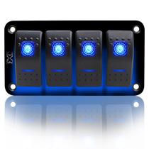 Painel de interruptores Rocker FXC 4 Gang Toggle Switches de 5 pinos azuis