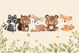 Painel de Lona Animais Cute Felizes Bosque outono Painel de Lona Animais Cute Felizes Bosque outono