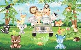 Painel de Lona Animais Reunidos Jeep Safari Campo Aquarela Painel de Lona Animais Reunidos Jeep Safari Campo Aquarela