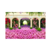 Painel de Lona Arcos com tapete de flores e borboletas Painel de Lona Arcos com tapete de flores e borboletas