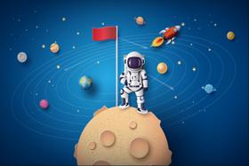 Painel de Lona Astronauta no Planeta Bandeira e Constelação de Planetas